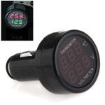 Digital Voltmeter - Thermometer, for car, red - green display, cigarette / lighter socket connection